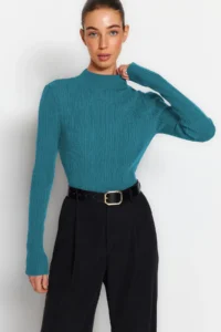 TRENDYOLMİLLA Indigo High Neck Knitwear Sweater - Image 2