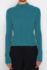 TRENDYOLMİLLA Indigo High Neck Knitwear Sweater - Image 4