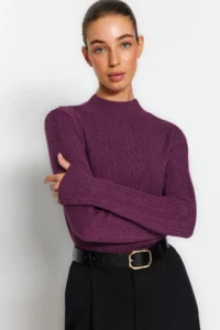 TRENDYOLMİLLA Purple High Neck Basic Plain Knitwear Sweater