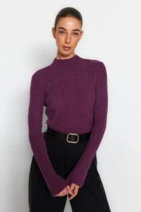 TRENDYOLMİLLA Purple High Neck Basic Plain Knitwear Sweater - Image 2