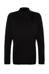 TRENDYOLMİLLA Black Wide Pattern Pencere/Cut Out Knitwear Sweater - Image 6
