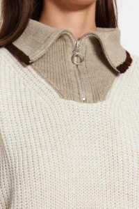 TRENDYOLMİLLA Mink Color Bloklu Zippered Knitwear Sweater - Image 4