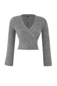 TRENDYOLMİLLA Anthracite Crop Soft textured Double breasted Knitwear Sweater - Image 6
