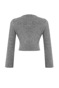 TRENDYOLMİLLA Anthracite Crop Soft textured Double breasted Knitwear Sweater - Image 7