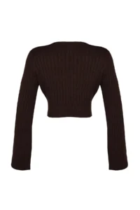 TRENDYOLMİLLA Brown Crop Soft textured Double breasted Knitwear Sweater - Image 7