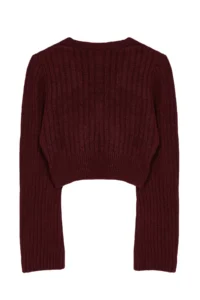 TRENDYOLMİLLA Burgundy Crop Soft textured Double breasted Knitwear Sweater - Image 7