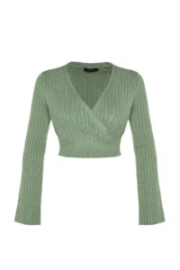 TRENDYOLMİLLA MINT Crop Soft textured Double breasted Knitwear Sweater - Image 7