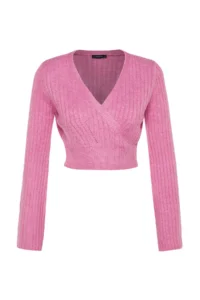 TRENDYOLMİLLA PINK Crop Soft textured Double breasted Knitwear Sweater - Image 6
