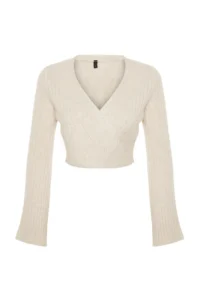 TRENDYOLMİLLA Stone Crop Soft textured Double breasted Knitwear Sweater - Image 6