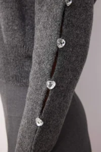 TRENDYOLMİLLA Anthracite Soft textured Button Detailed Knitwear Sweater - Image 3