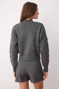 TRENDYOLMİLLA Anthracite Soft textured Button Detailed Knitwear Sweater - Image 4