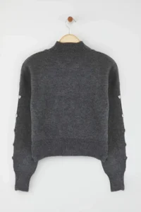 TRENDYOLMİLLA Anthracite Soft textured Button Detailed Knitwear Sweater - Image 8