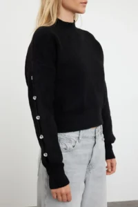TRENDYOLMİLLA Black Soft textured Button Detailed Knitwear Sweater - Image 3