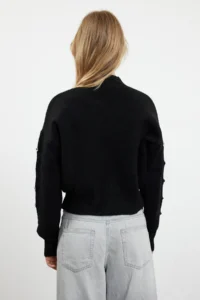 TRENDYOLMİLLA Black Soft textured Button Detailed Knitwear Sweater - Image 5