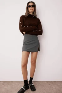 TRENDYOLMİLLA Brown Soft textured Button Detailed Knitwear Sweater - Image 2