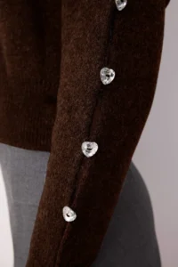 TRENDYOLMİLLA Brown Soft textured Button Detailed Knitwear Sweater - Image 3