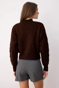 TRENDYOLMİLLA Brown Soft textured Button Detailed Knitwear Sweater - Image 4