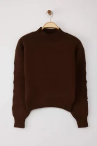TRENDYOLMİLLA Brown Soft textured Button Detailed Knitwear Sweater - Image 5