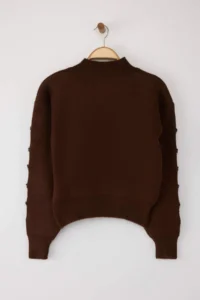 TRENDYOLMİLLA Brown Soft textured Button Detailed Knitwear Sweater - Image 7