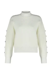 TRENDYOLMİLLA Ecru Soft textured Button Detailed Knitwear Sweater - Image 7