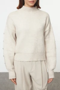 TRENDYOLMİLLA Stone Soft textured Button Detailed Knitwear Sweater - Image 3