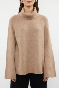 TRENDYOLMİLLA Mink Soft textured Turtleneck Wide Pattern Knitwear Sweater - Image 3