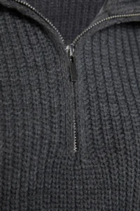 TRENDYOLMİLLA Anthracite Super Crop Zippered Knitwear Sweater - Image 8