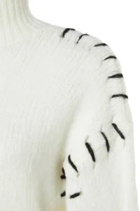 TRENDYOLMİLLA Ecru Soft textured Wide Pattern Thread Detailed Crop Knitwear Sweater - Image 7