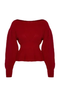 TRENDYOLMİLLA Red Balloon Sleeve with flywheel Knitwear Sweater - Image 6