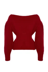 TRENDYOLMİLLA Red Balloon Sleeve with flywheel Knitwear Sweater - Image 8