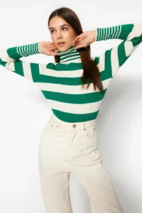 TRENDYOLMİLLA Stone Striped Turtleneck Knitwear Sweater - Image 2