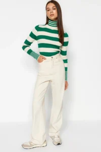 TRENDYOLMİLLA Stone Striped Turtleneck Knitwear Sweater - Image 3