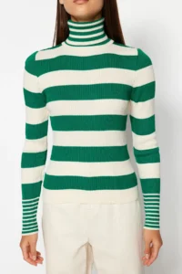 TRENDYOLMİLLA Stone Striped Turtleneck Knitwear Sweater - Image 4