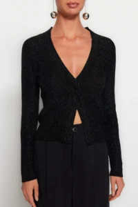 TRENDYOLMİLLA Black Lurex Slit Detailed Knitwear Sweater - Image 4