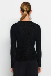 TRENDYOLMİLLA Black Lurex Slit Detailed Knitwear Sweater - Image 5