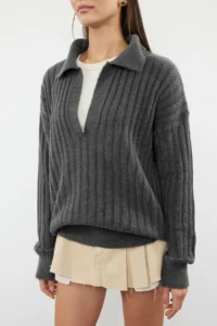TRENDYOLMİLLA Anthracite Soft textured Polo Shirt Collar Knitwear Sweater - Image 3