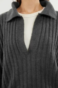 TRENDYOLMİLLA Anthracite Soft textured Polo Shirt Collar Knitwear Sweater - Image 4