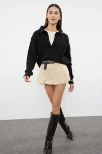 TRENDYOLMİLLA Black Soft textured Polo Shirt Collar Knitwear Sweater - Image 2