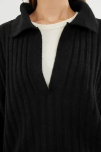 TRENDYOLMİLLA Black Soft textured Polo Shirt Collar Knitwear Sweater - Image 4