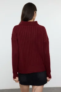 TRENDYOLMİLLA Burgundy Soft textured Polo Shirt Collar Knitwear Sweater - Image 5