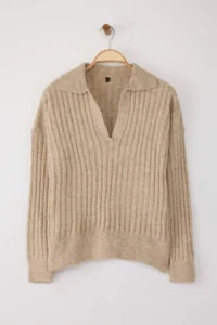 TRENDYOLMİLLA Mink Soft textured Polo Shirt Collar Knitwear Sweater - Image 6