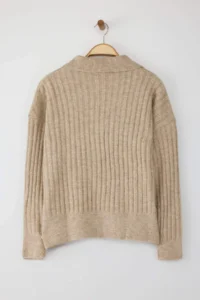 TRENDYOLMİLLA Mink Soft textured Polo Shirt Collar Knitwear Sweater - Image 8