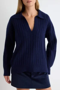 TRENDYOLMİLLA NAVY BLUE Soft textured Polo Shirt Collar Knitwear Sweater - Image 3