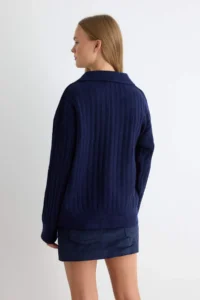TRENDYOLMİLLA NAVY BLUE Soft textured Polo Shirt Collar Knitwear Sweater - Image 4