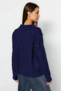 TRENDYOLMİLLA NAVY BLUE Soft textured Polo Shirt Collar Knitwear Sweater - Image 9