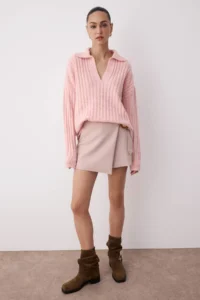 TRENDYOLMİLLA Powder PINK Soft textured Polo Shirt Collar Knitwear Sweater - Image 2