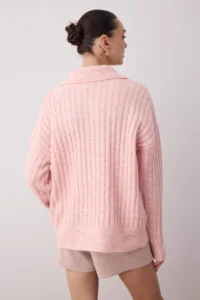 TRENDYOLMİLLA Powder PINK Soft textured Polo Shirt Collar Knitwear Sweater - Image 4