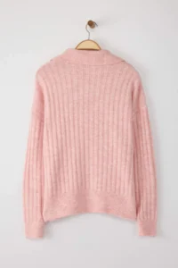TRENDYOLMİLLA Powder PINK Soft textured Polo Shirt Collar Knitwear Sweater - Image 6