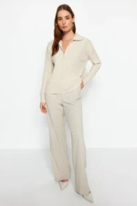 TRENDYOLMİLLA Stone Soft textured Polo Shirt Collar Knitwear Sweater - Image 2