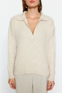 TRENDYOLMİLLA Stone Soft textured Polo Shirt Collar Knitwear Sweater - Image 4